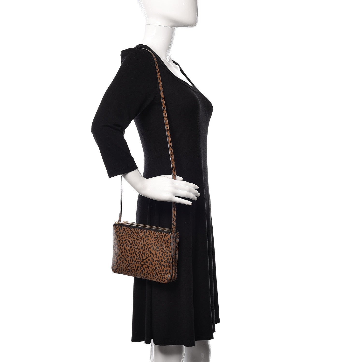 Celine Goatskin Leopard Printed Small Trio Crossbody Bag Brown Black 2 of 11
