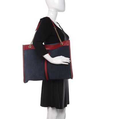 Gucci Suede Calfskin Large Rajah Chain Tote New Blue Romantic Cherry 2 of 10
