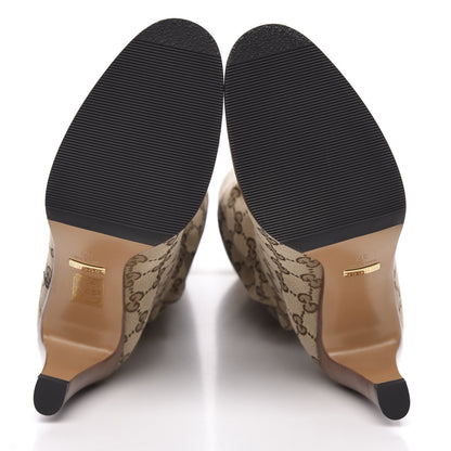 Gucci Monogram Malaga Kid Lisa Mid Heel Boots 37 Beige Ebony 5 of 6