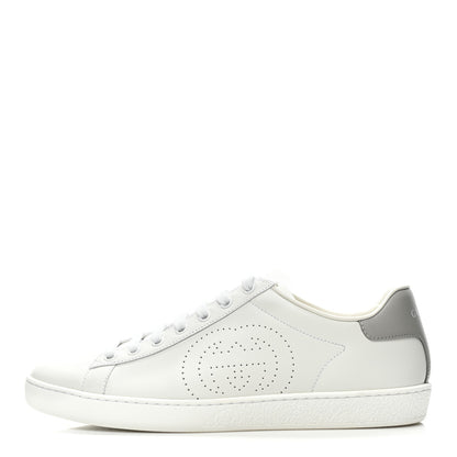 Gucci Calfskin Interlocking G Perforated Womens Ace Sneakers 40 White Grey Sky 1 of 9