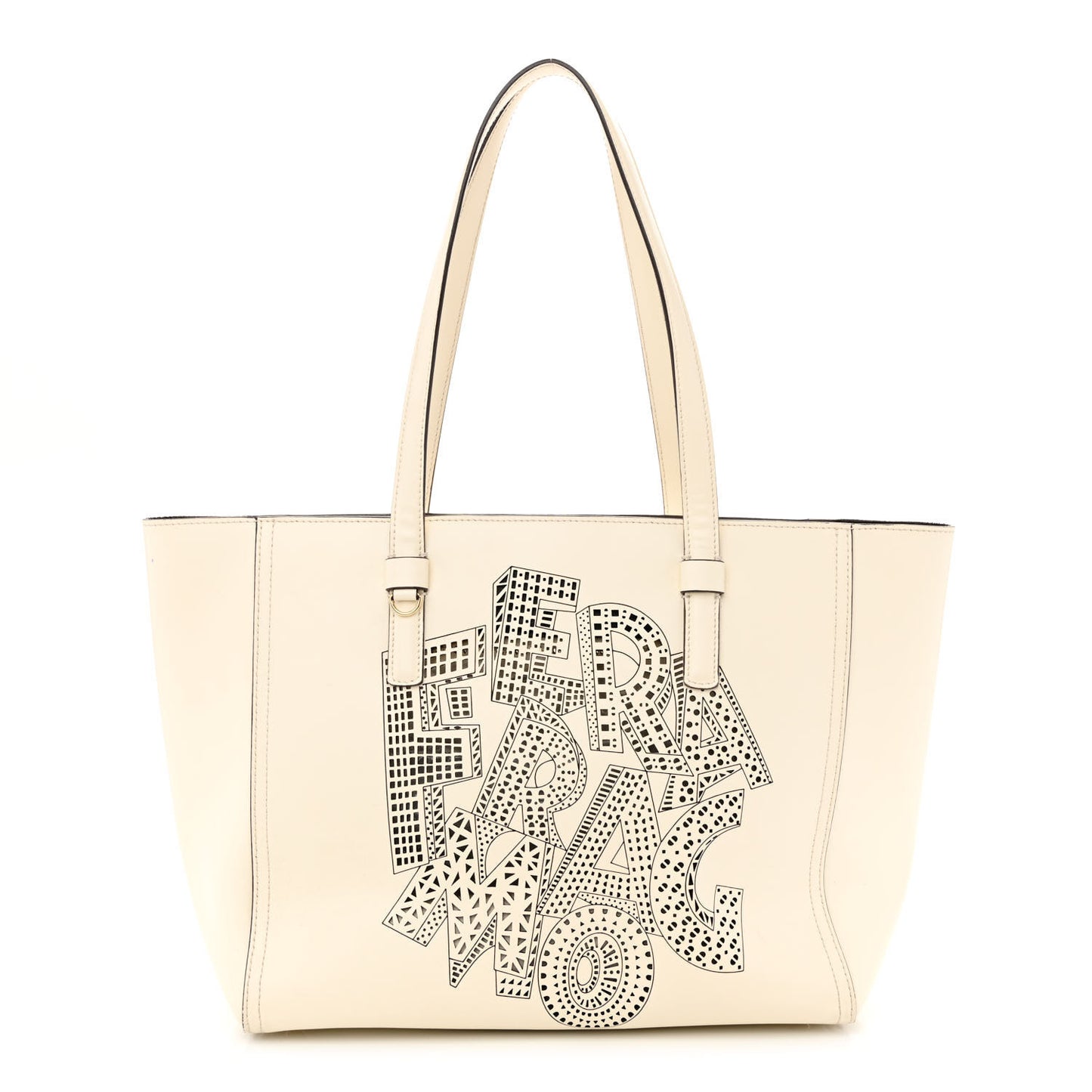 Calfskin Perforated Logo Bonnie Tote Ivory Black