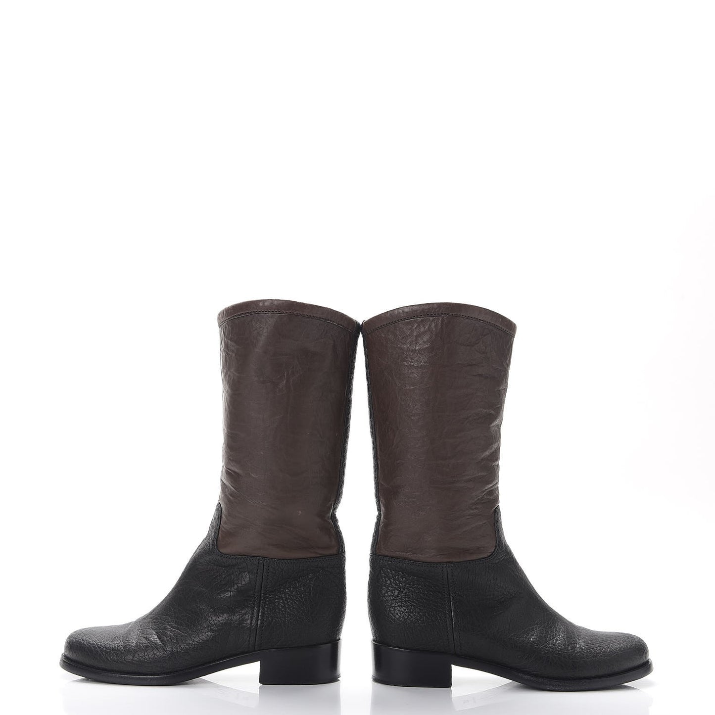 Lambskin Calfskin High Boots 36.5 Dark Brown Black
