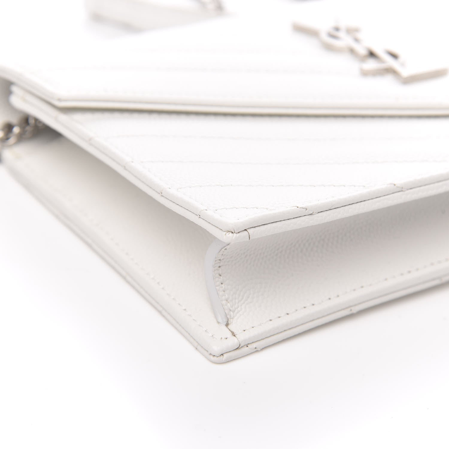 Saint Laurent Grain De Poudre Matelasse Chevron Monogram Envelope Chain Wallet Optical White 7 of 9