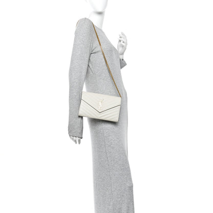 Saint Laurent Grain De Poudre Matelasse Chevron Monogram Chain Wallet Crema Soft 2 of 12