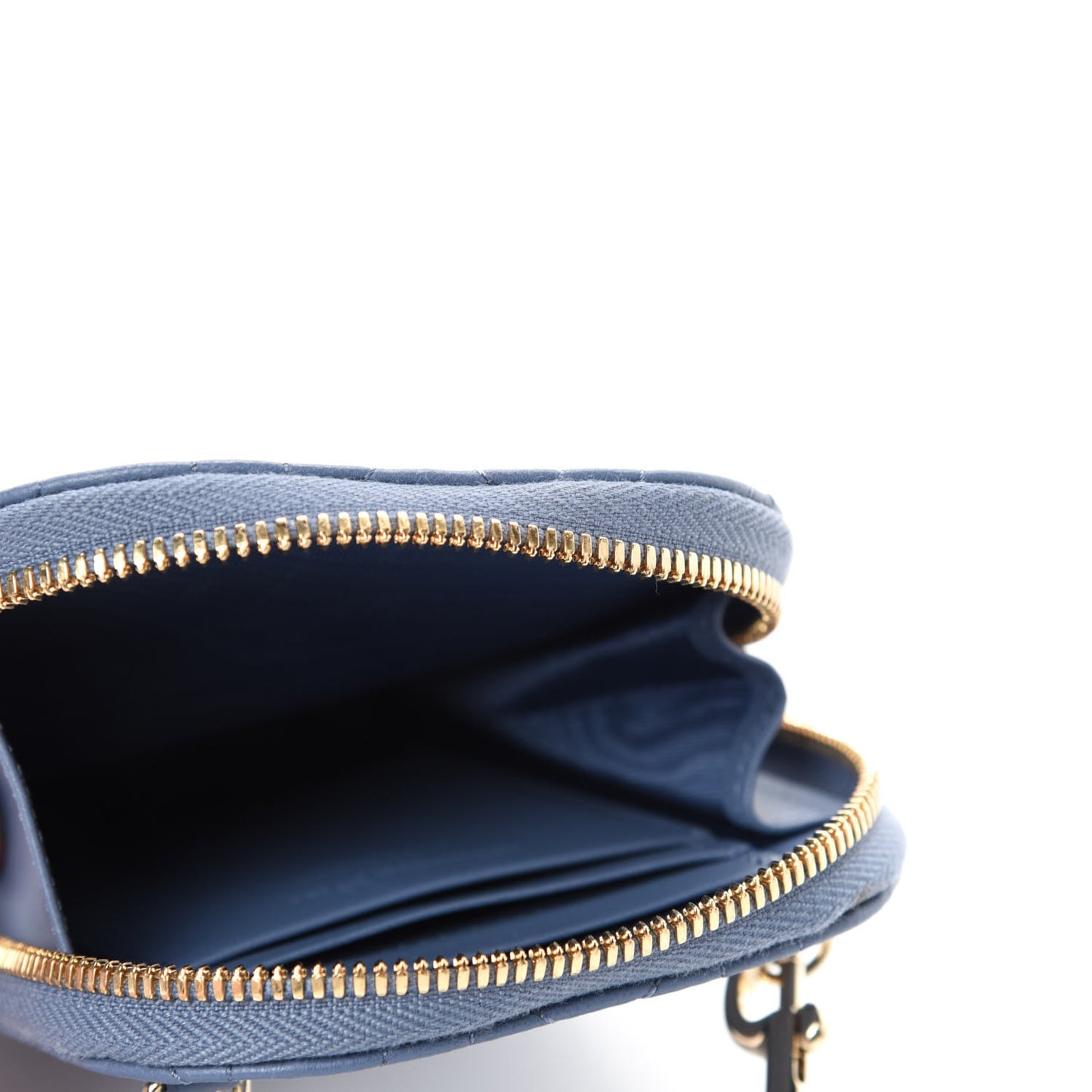 Lambskin Cannage Lady Dior Phone Holder Denim Blue