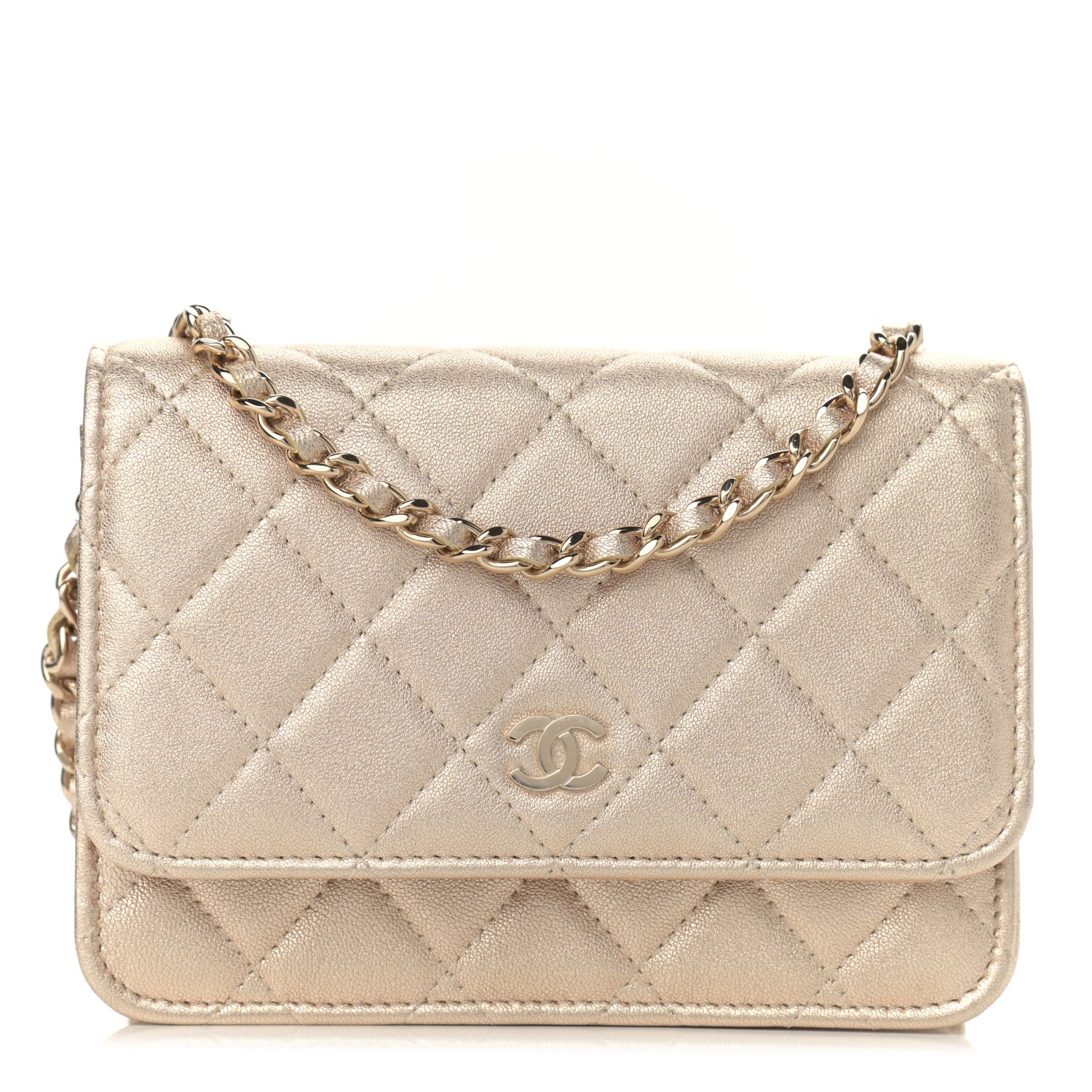 Chanel Metallic Lambskin Quilted Mini Wallet On Chain WOC Gold 1 of 11