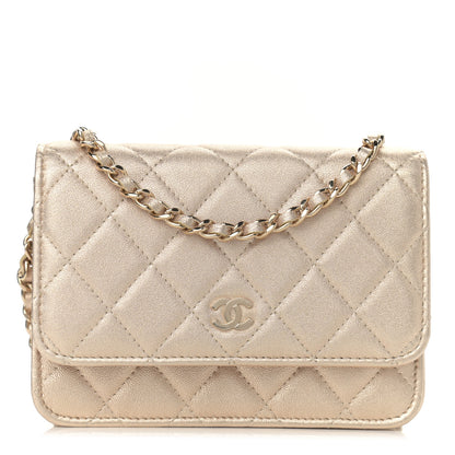 Chanel Metallic Lambskin Quilted Mini Wallet On Chain WOC Gold 1 of 11