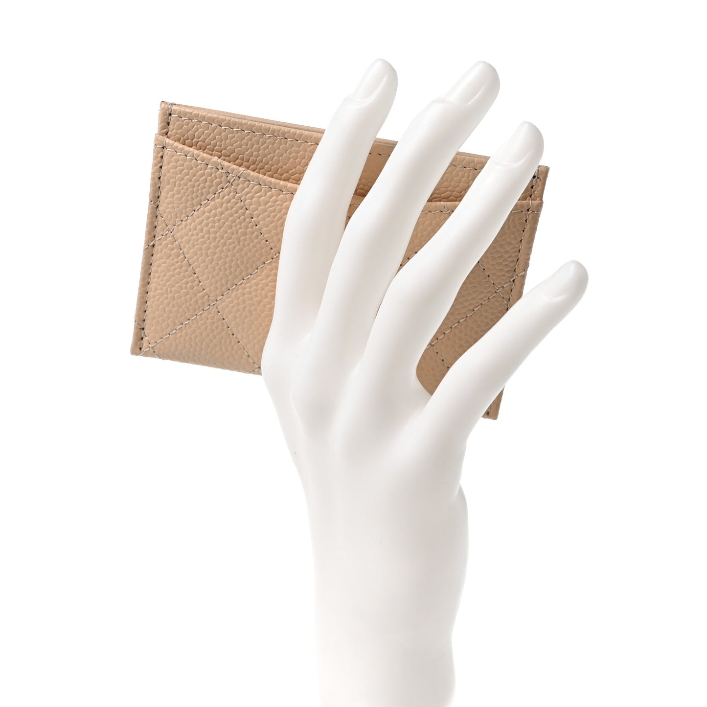 Caviar Quilted Card Holder Beige