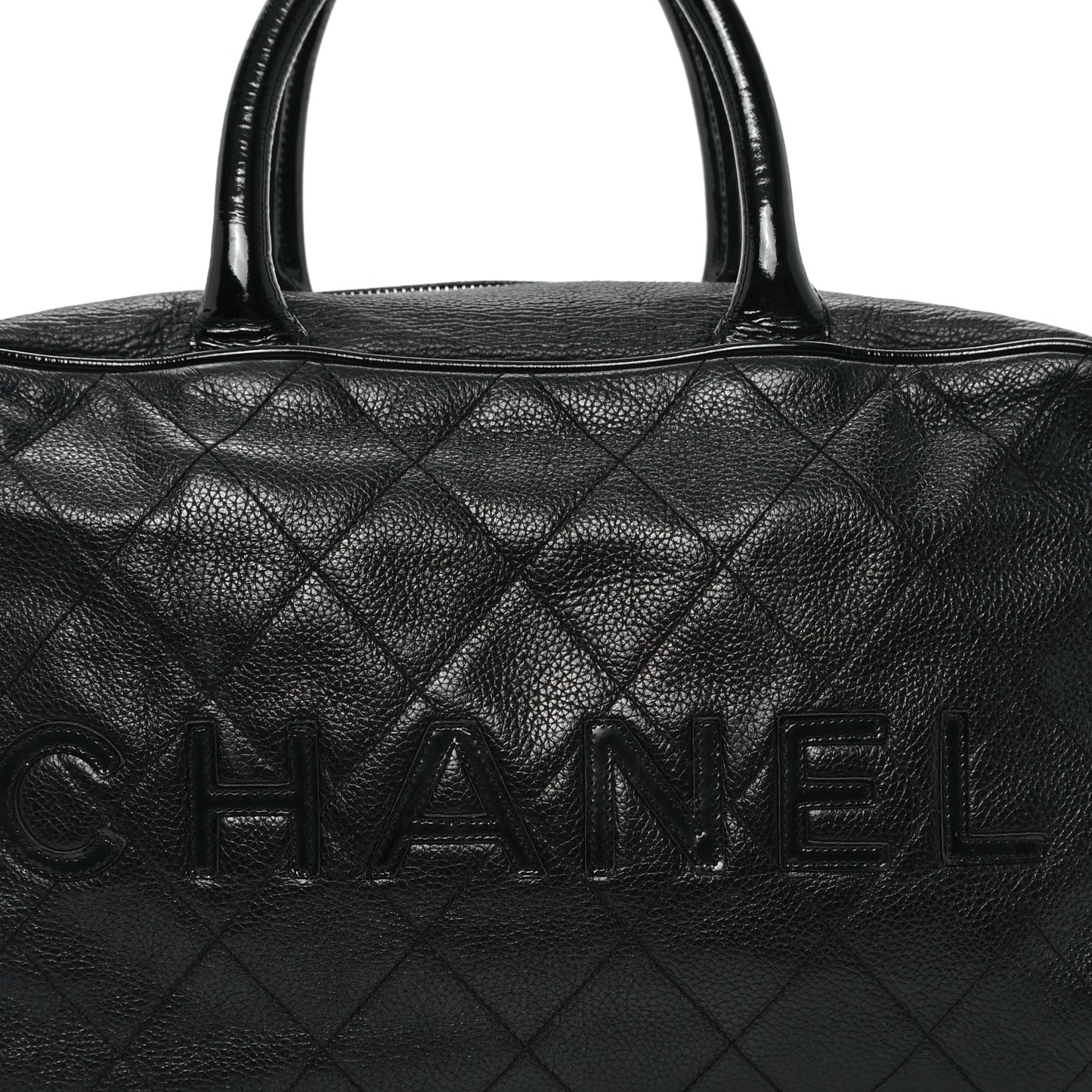 Calfskin Patent Quilted Bowler Black