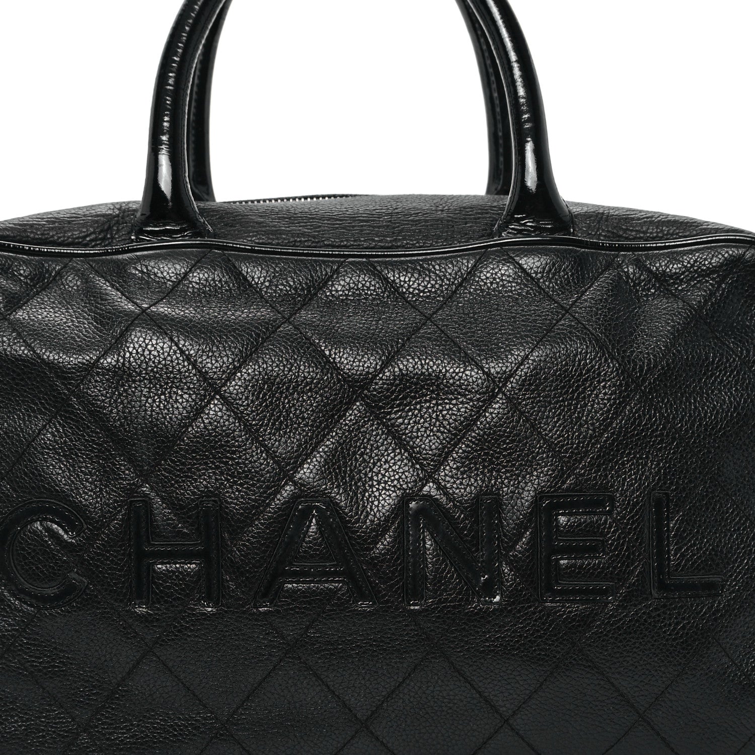 Chanel Calfskin Patent Quilted Bowler Black 8 of 13