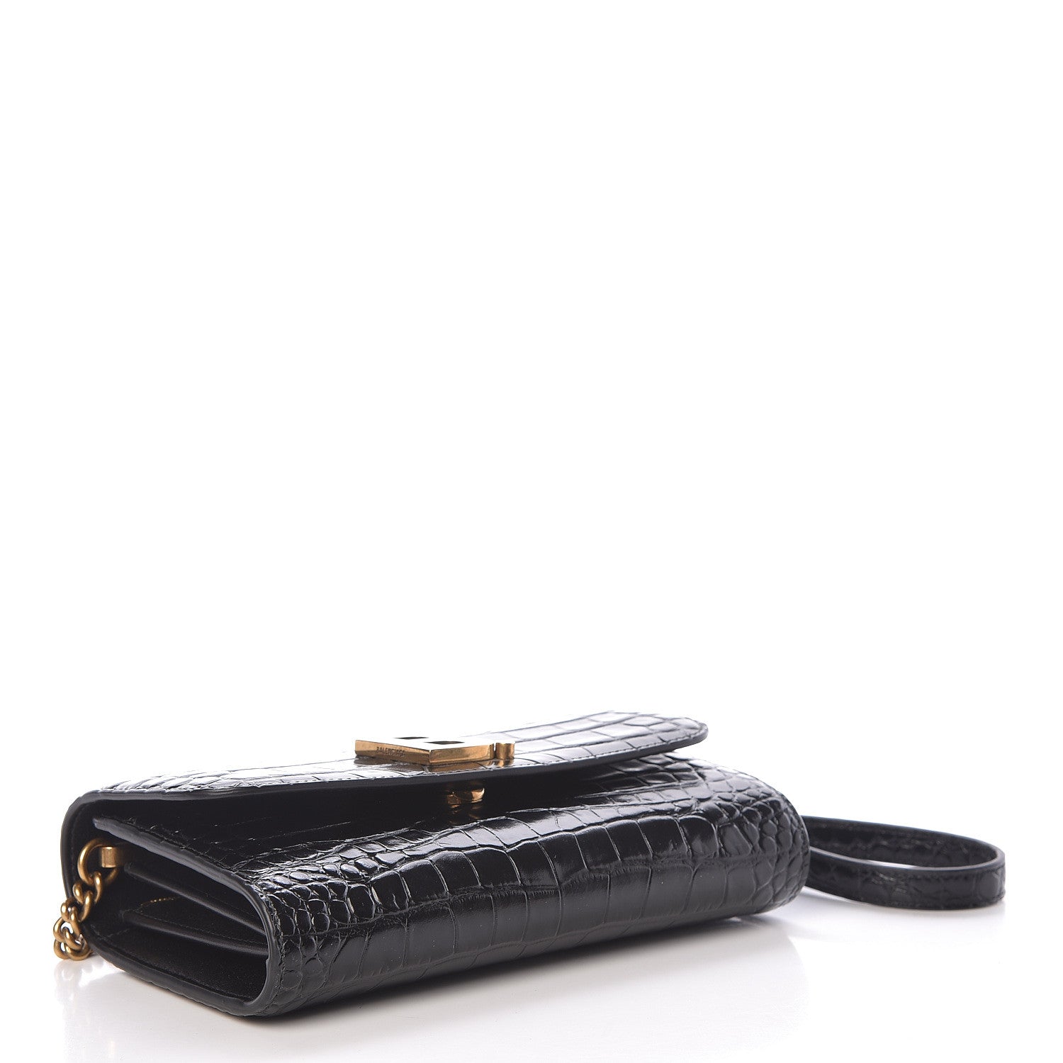 Balenciaga Shiny Calfskin Crocodile Embossed B Continental Chain Bag Black 5 of 11
