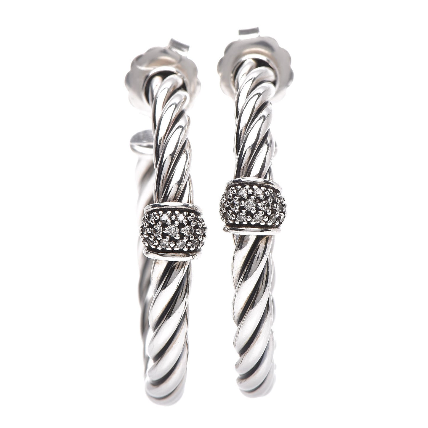Sterling Silver Diamond Cable Classics Hoop Earrings