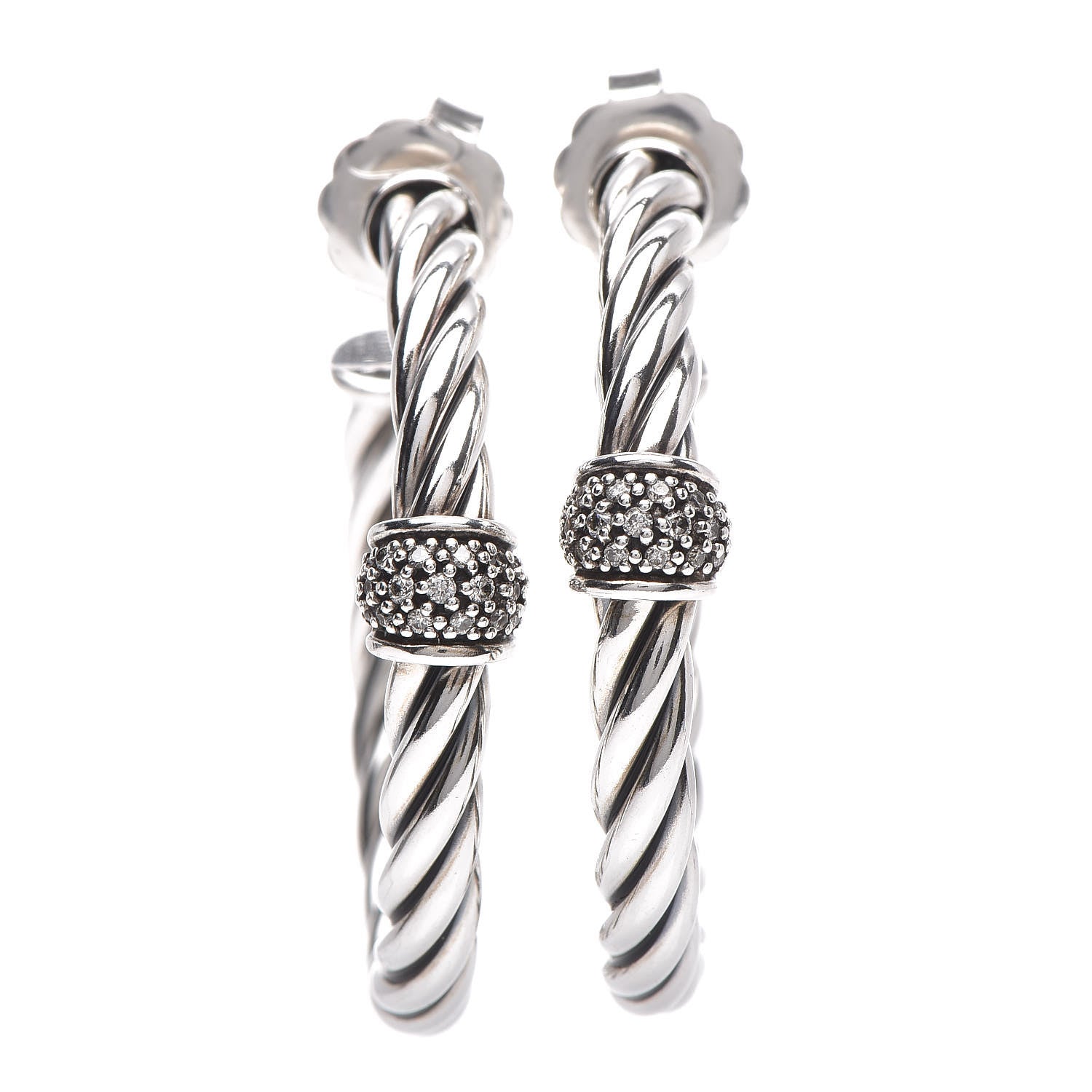 David Yurman Sterling Silver Diamond Cable Classics Hoop Earrings 1 of 4