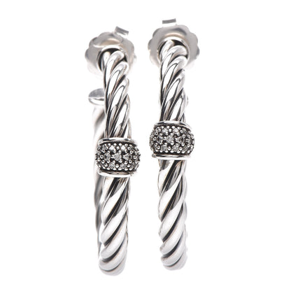 David Yurman Sterling Silver Diamond Cable Classics Hoop Earrings 1 of 4