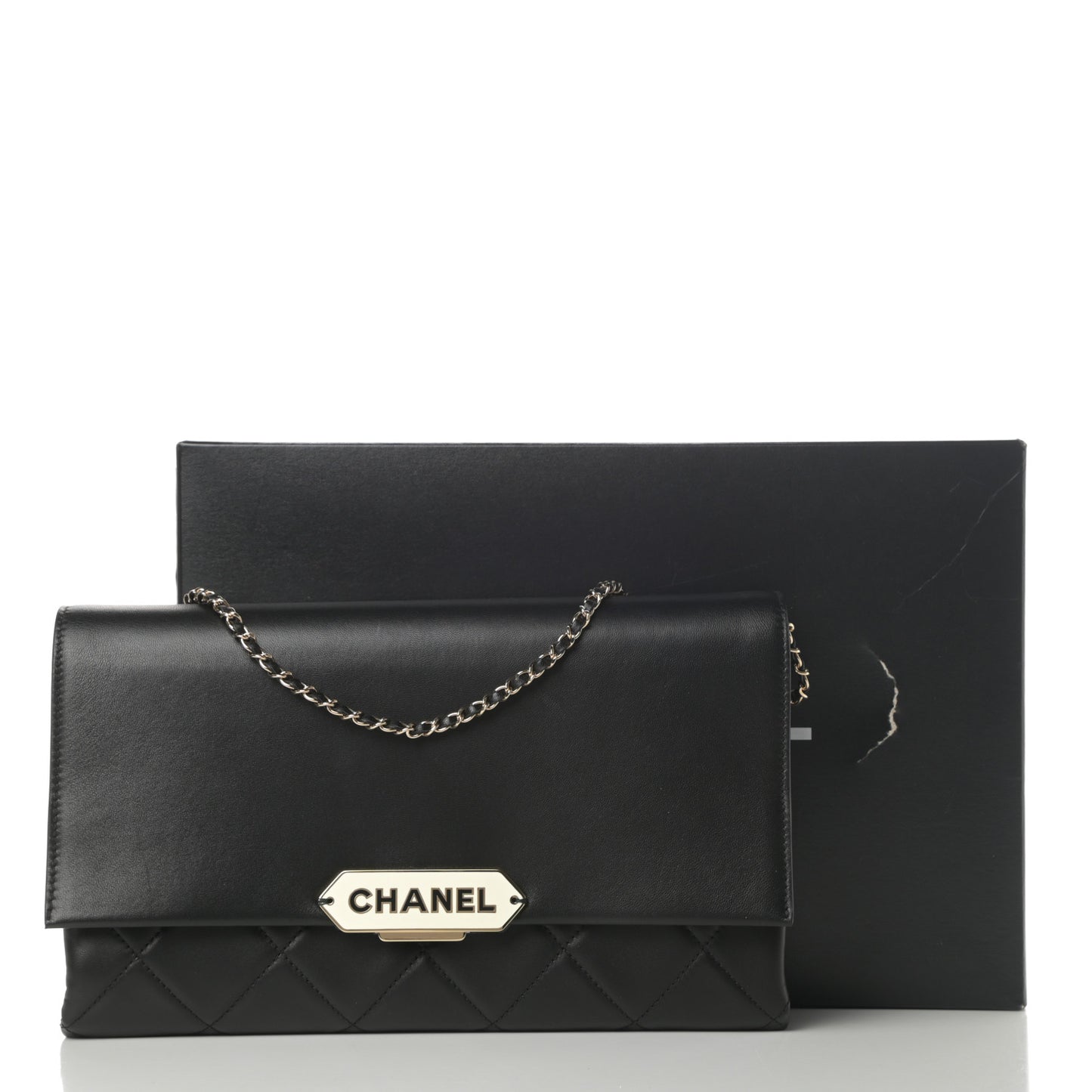 Lambskin Quilted Retro Label Clutch Black