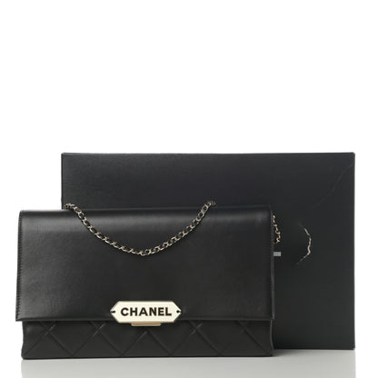 Chanel Lambskin Quilted Retro Label Clutch Black 12 of 12