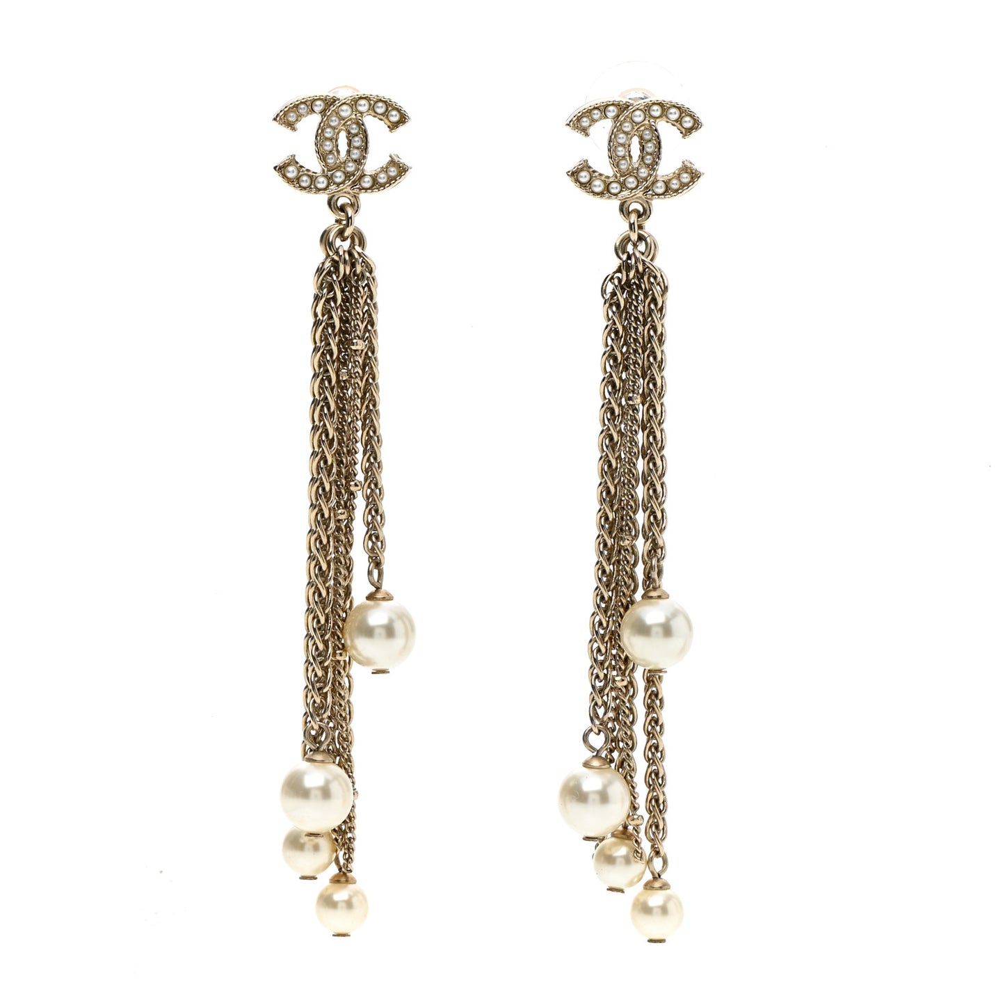 Pearl CC Multi Chain Drop Earrings Gold