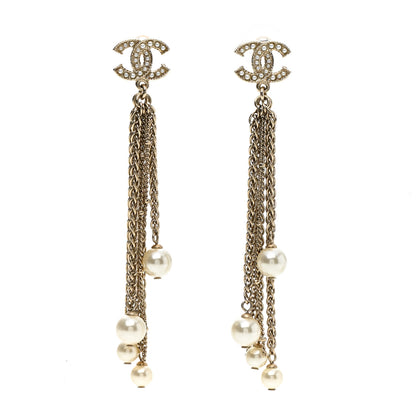 Chanel Pearl CC Multi Chain Drop Earrings Gold 1 of 5