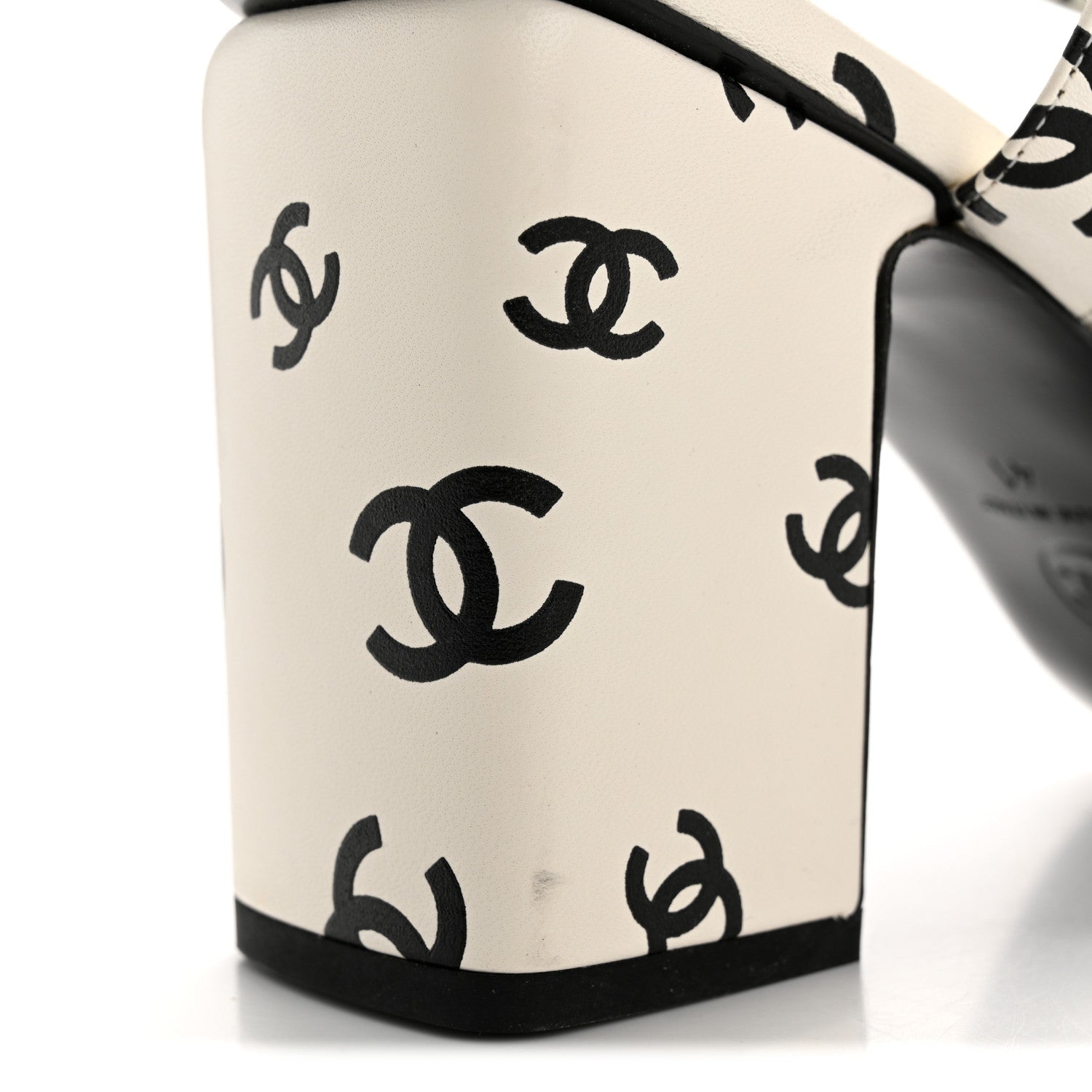Chanel Lambskin Printed CC Sandals 41 White Black 10 of 12