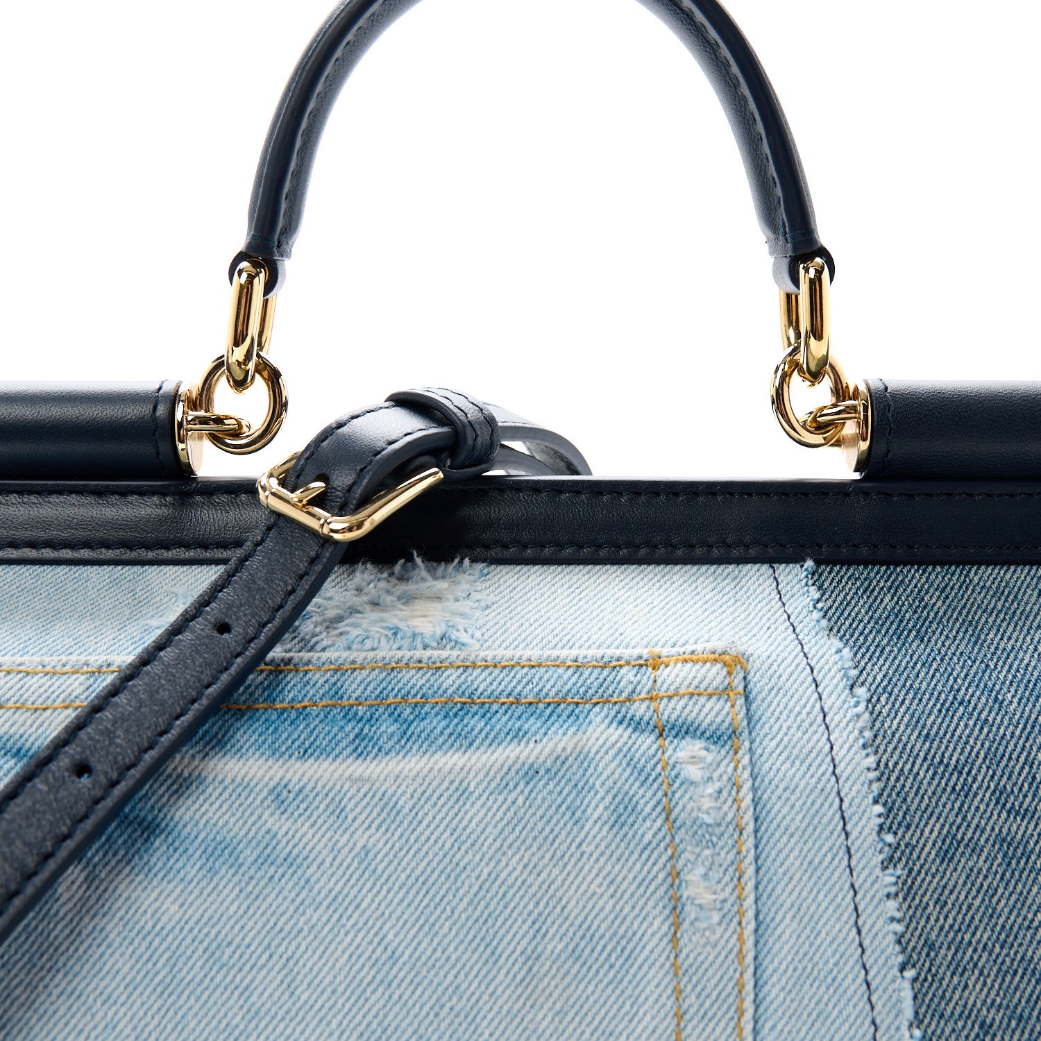 Dolce & Gabbana Calfskin Denim Patchwork Medium Miss Sicily Satchel Blue 7 of 9