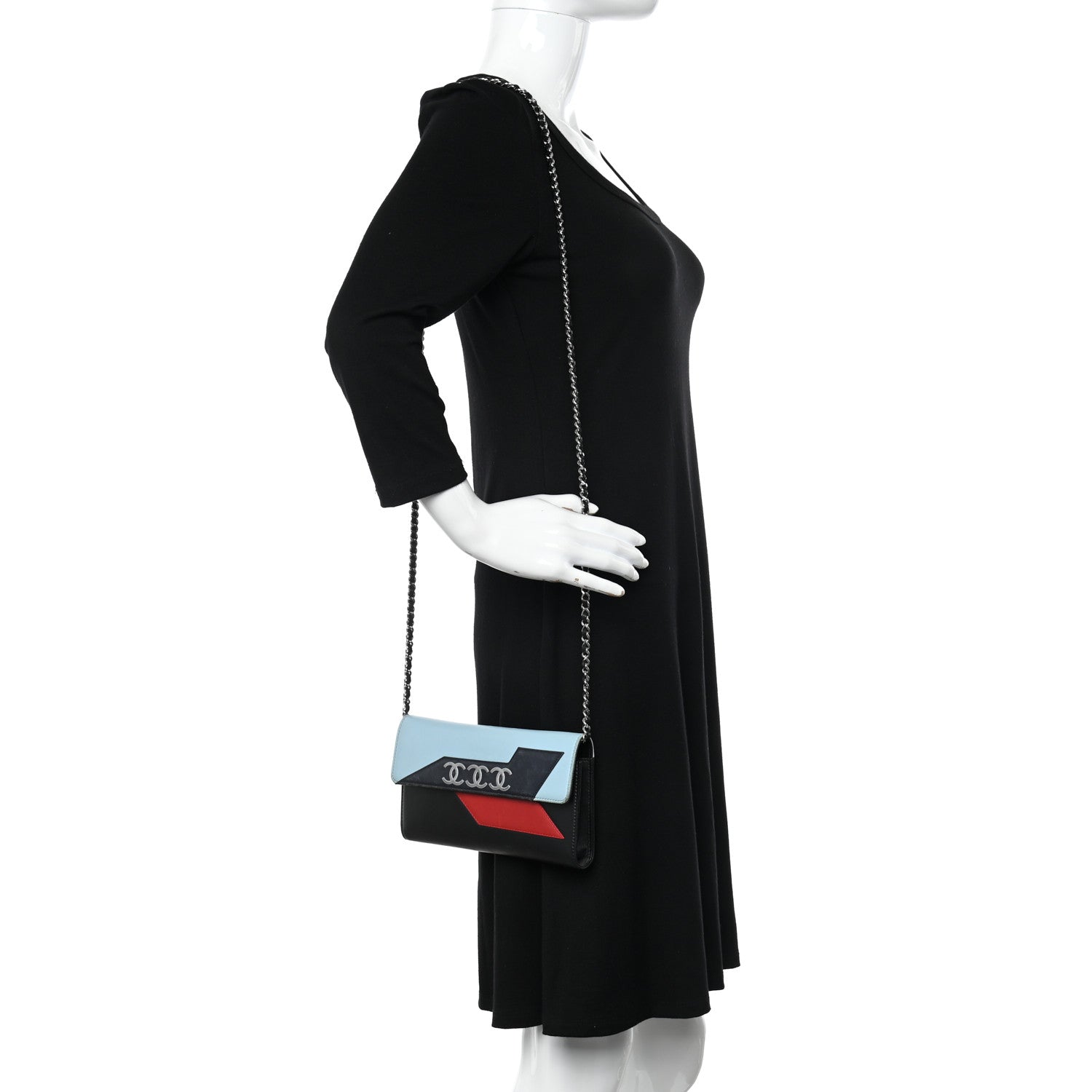 Chanel Lambskin Airlines Wallet On Chain WOC Blue Black Red 2 of 12