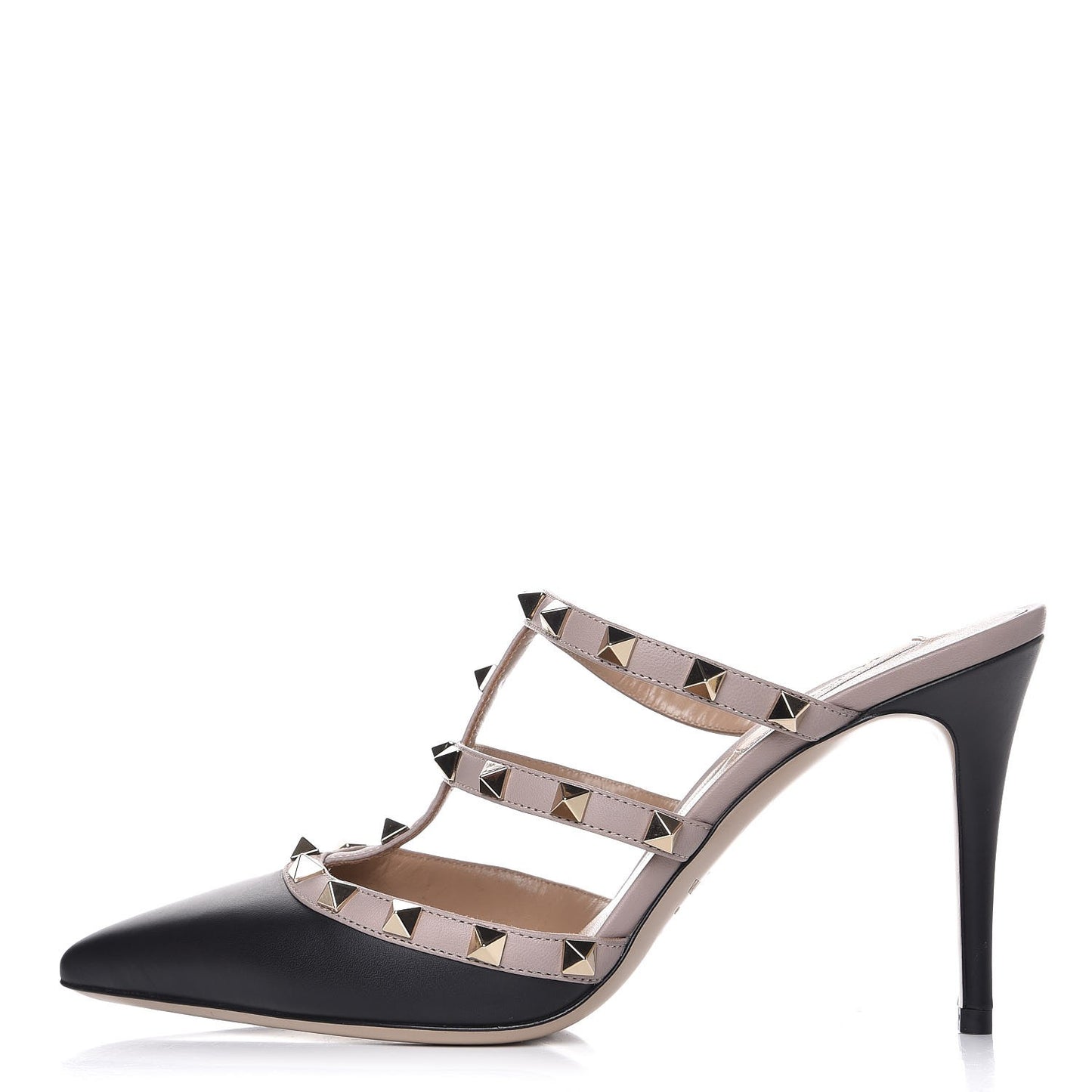 Nappa Rockstud 90mm Cage Mules 39 Black Poudre