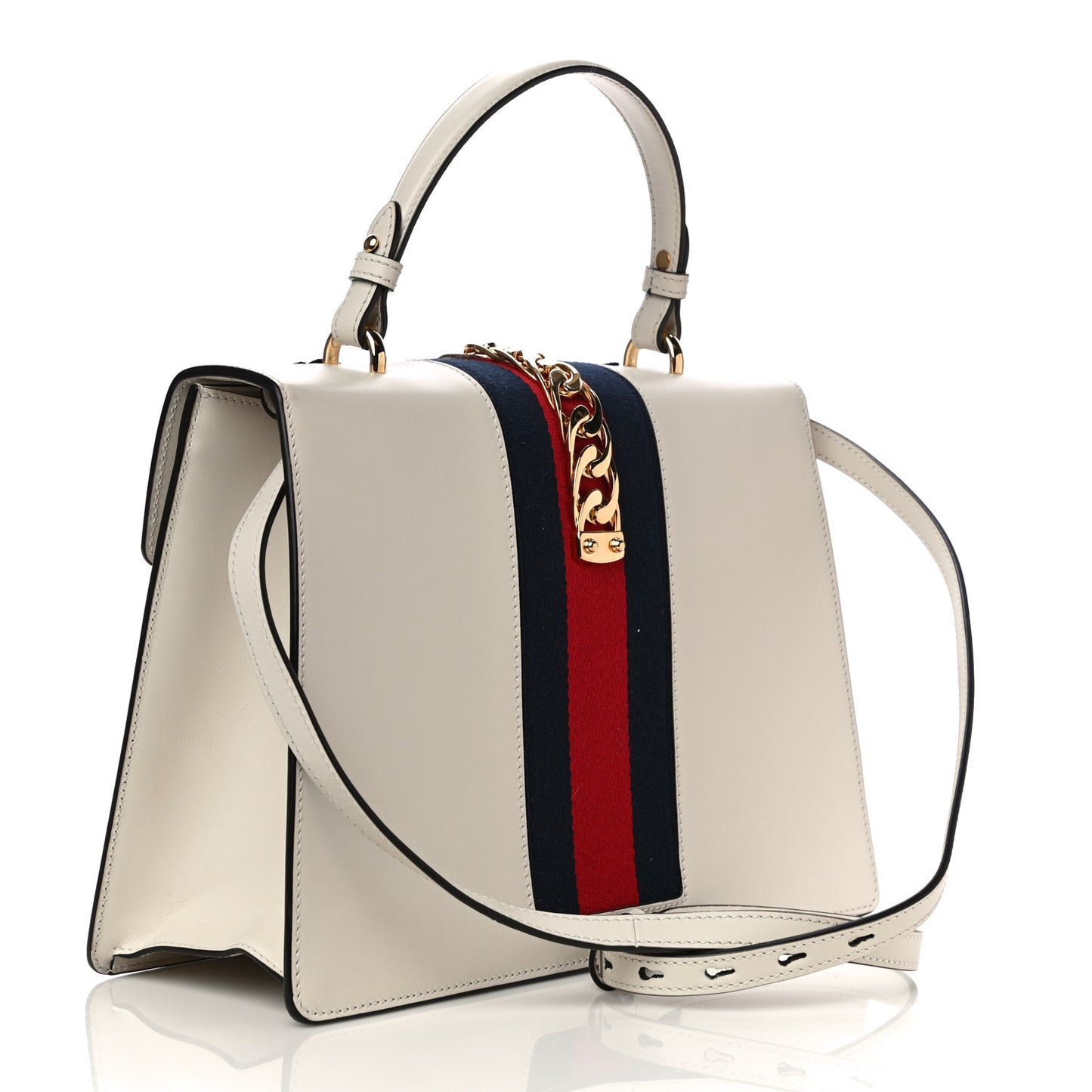 Calfskin Embroidered Medium Sylvie Top Handle Bag White