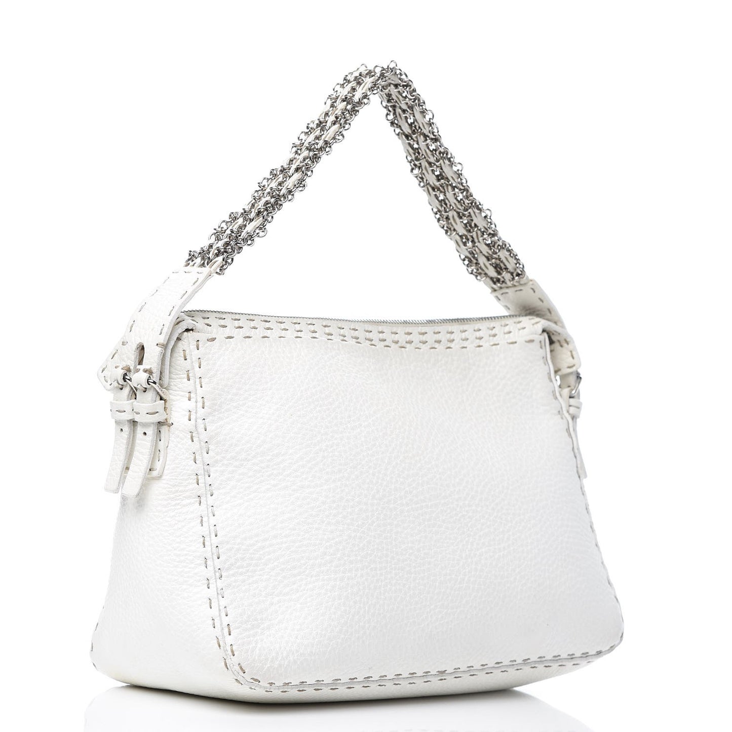 Calfskin Romano Selleria Chain Shoulder Bag White