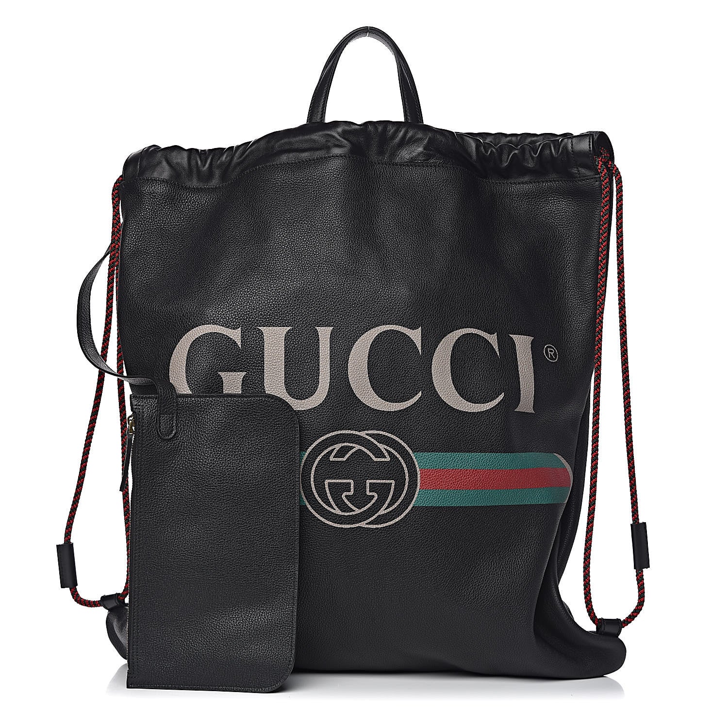 Gucci Calfskin Logo Drawstring Backpack Black 3 of 12