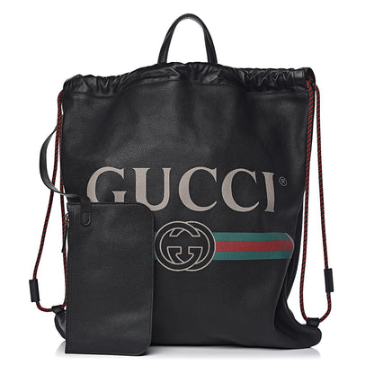 Gucci Calfskin Logo Drawstring Backpack Black 3 of 12