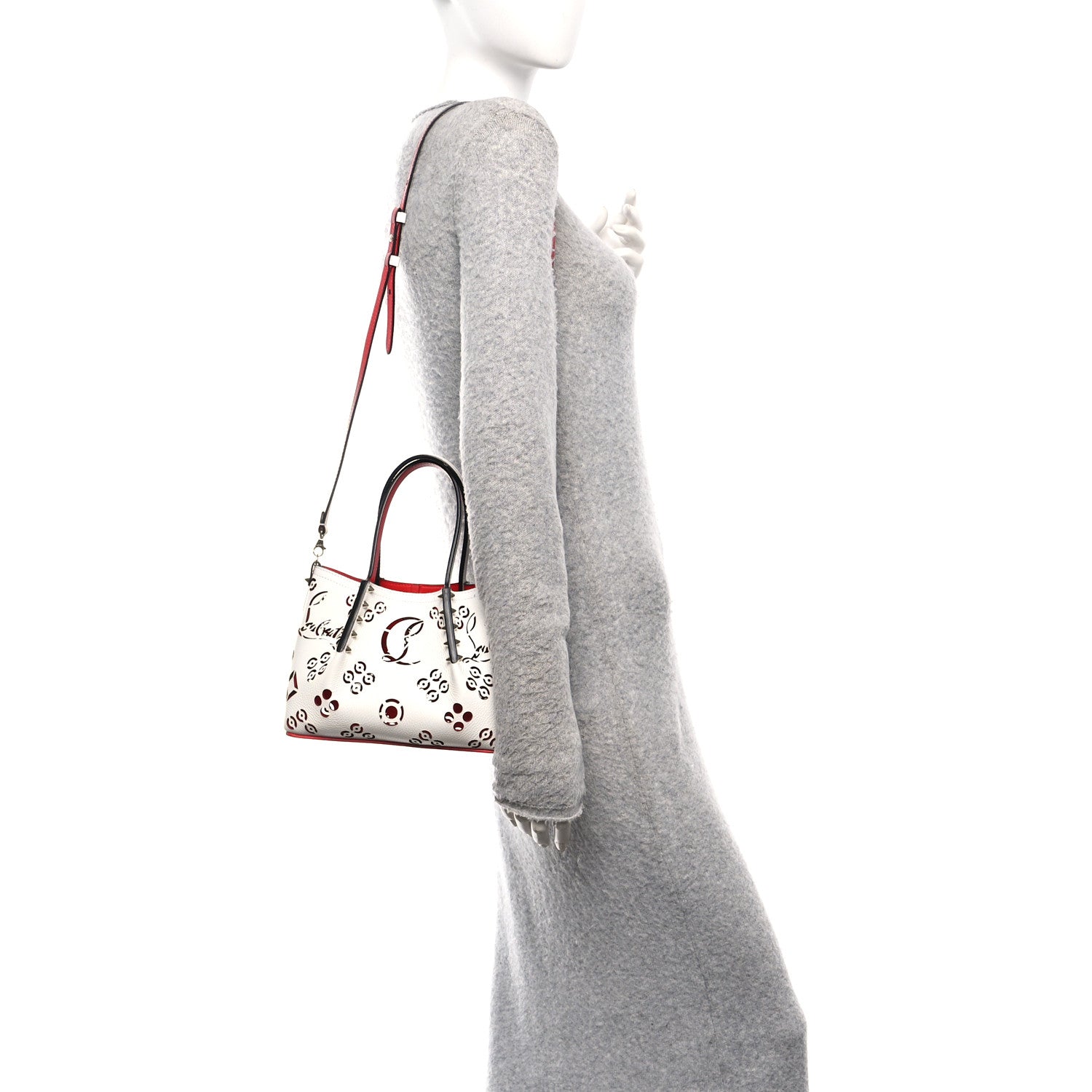 Christian Louboutin Calfskin Loubinthesky Mini Perforated Cabarock Spikes Tote White 2 of 10