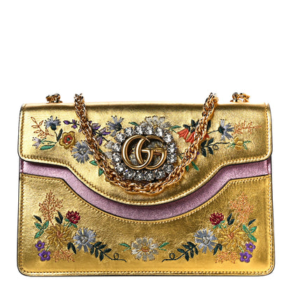 Gucci Metallic Calfskin Embroidered Small Shoulder Bag Gold 1 of 21