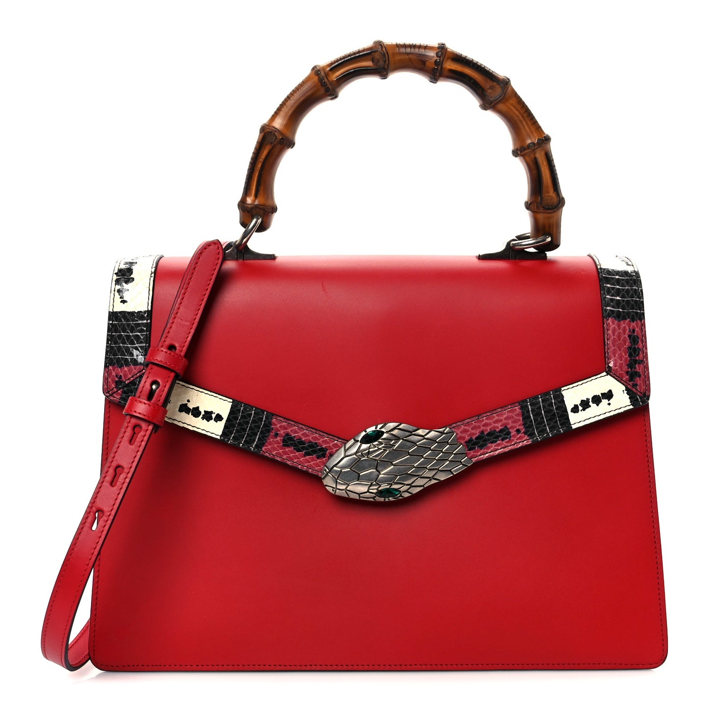Calfskin Snakeskin Medium Lilith Top Handle Bag Red