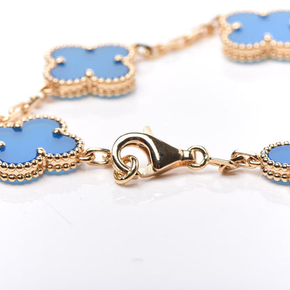 Van Cleef & Arpels 18K Yellow Gold Blue Agate 5 Motifs Vintage Alhambra Bracelet 5 of 6