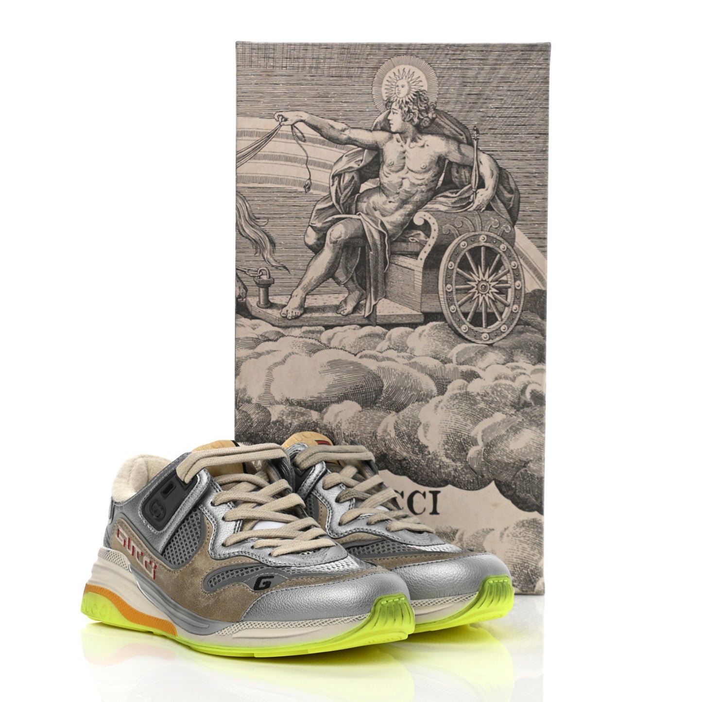 Metallic Calfskin Suede Womens Ultrapace Sneakers 35 Silver Oatmeal