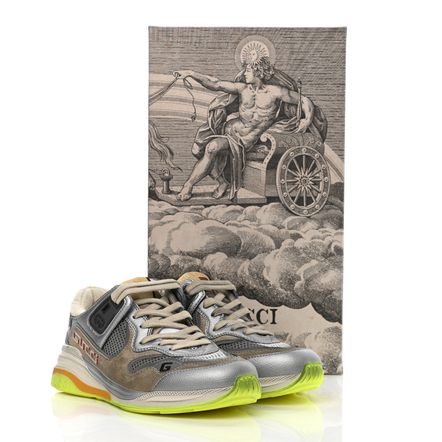 Gucci Metallic Calfskin Suede Womens Ultrapace Sneakers 35 Silver Oatmeal 9 of 9