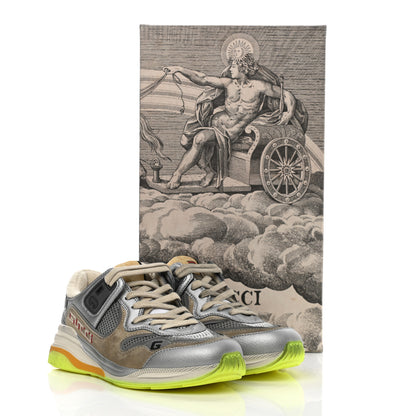 Gucci Metallic Calfskin Suede Womens Ultrapace Sneakers 35 Silver Oatmeal 9 of 9