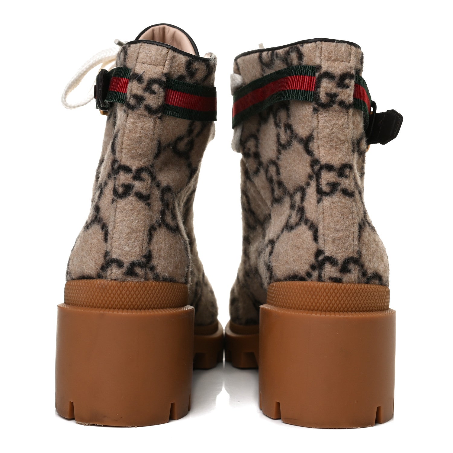 Gucci Covered Wool Big GG Monogram Womens Lace Up Combat Ankle Boots 40 Beige Ebony Cocoa 6 of 12