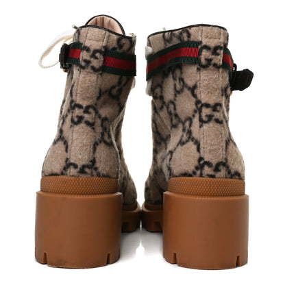 Gucci Covered Wool Big GG Monogram Womens Lace Up Combat Ankle Boots 40 Beige Ebony Cocoa 6 of 12