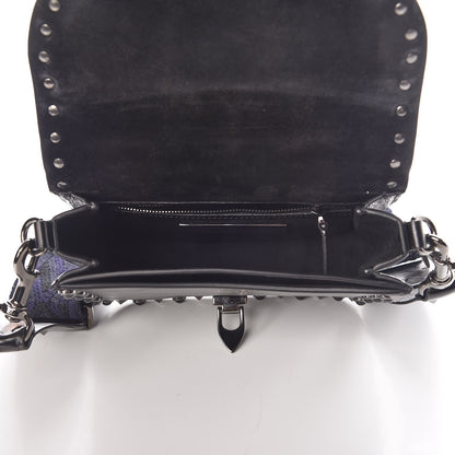 Valentino Garavani Craquele Calfskin Guitar Strap Rockstud Rolling Shoulder Flap Messenger Bag Black 5 of 25