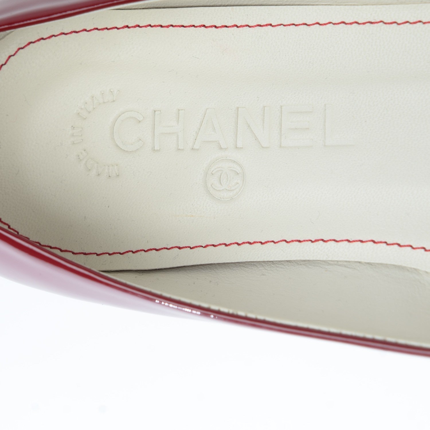 Chanel Patent Mirrored Peep Toe Flats 38 Red 7 of 8