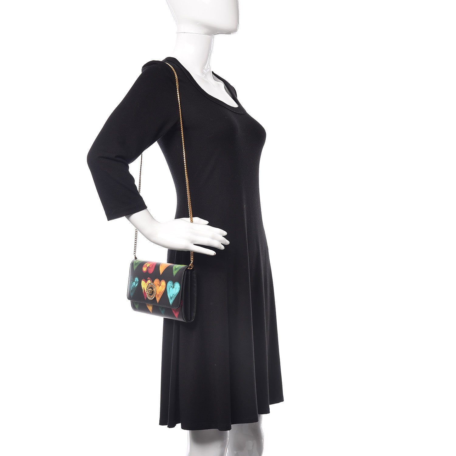 Versace Calfskin Rebellious Hearts Chain Evening Bag Black 2 of 9