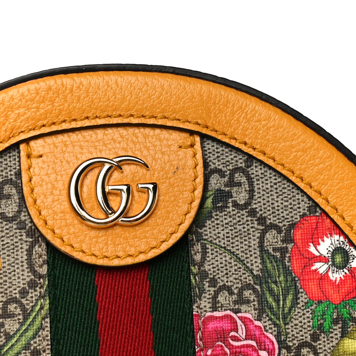 GG Supreme Monogram Flora Web Mini Ophidia Round Shoulder Bag Beige Multicolor Crop