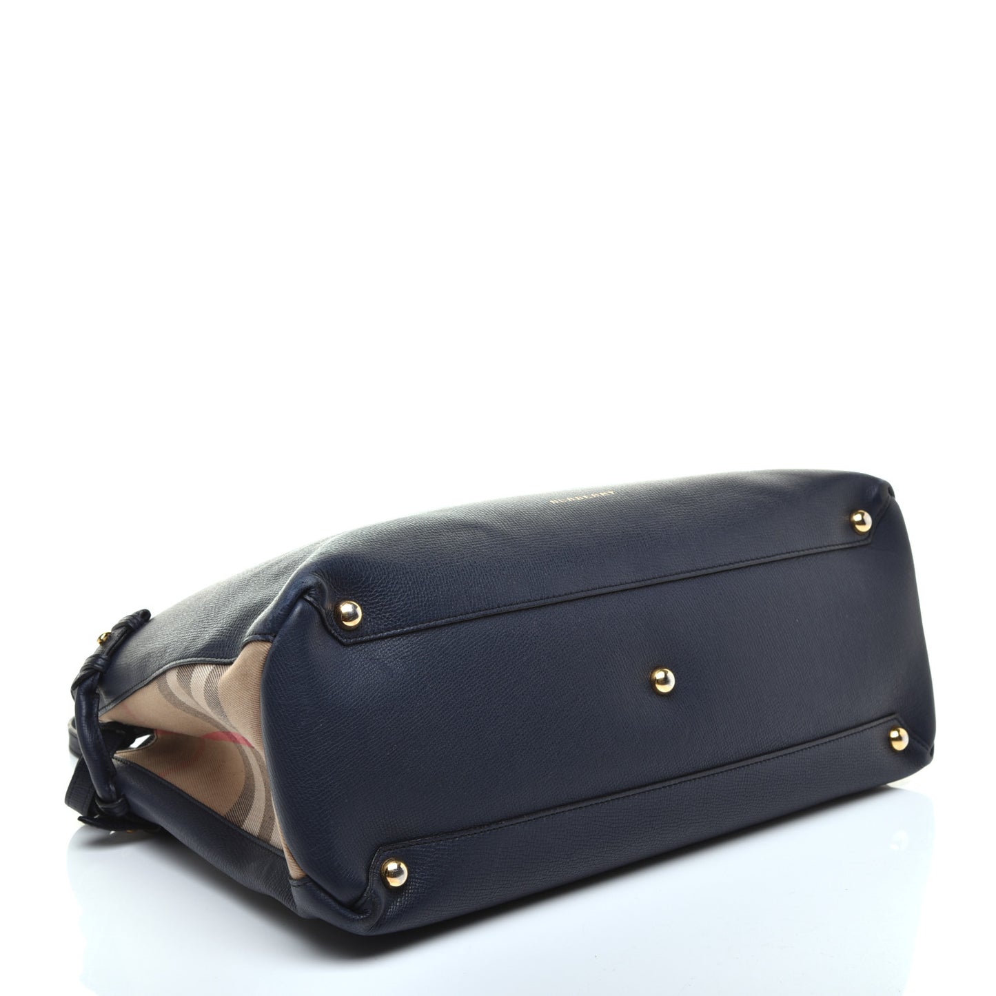 Grainy Calfskin House Check Large Banner Tote Ink Blue