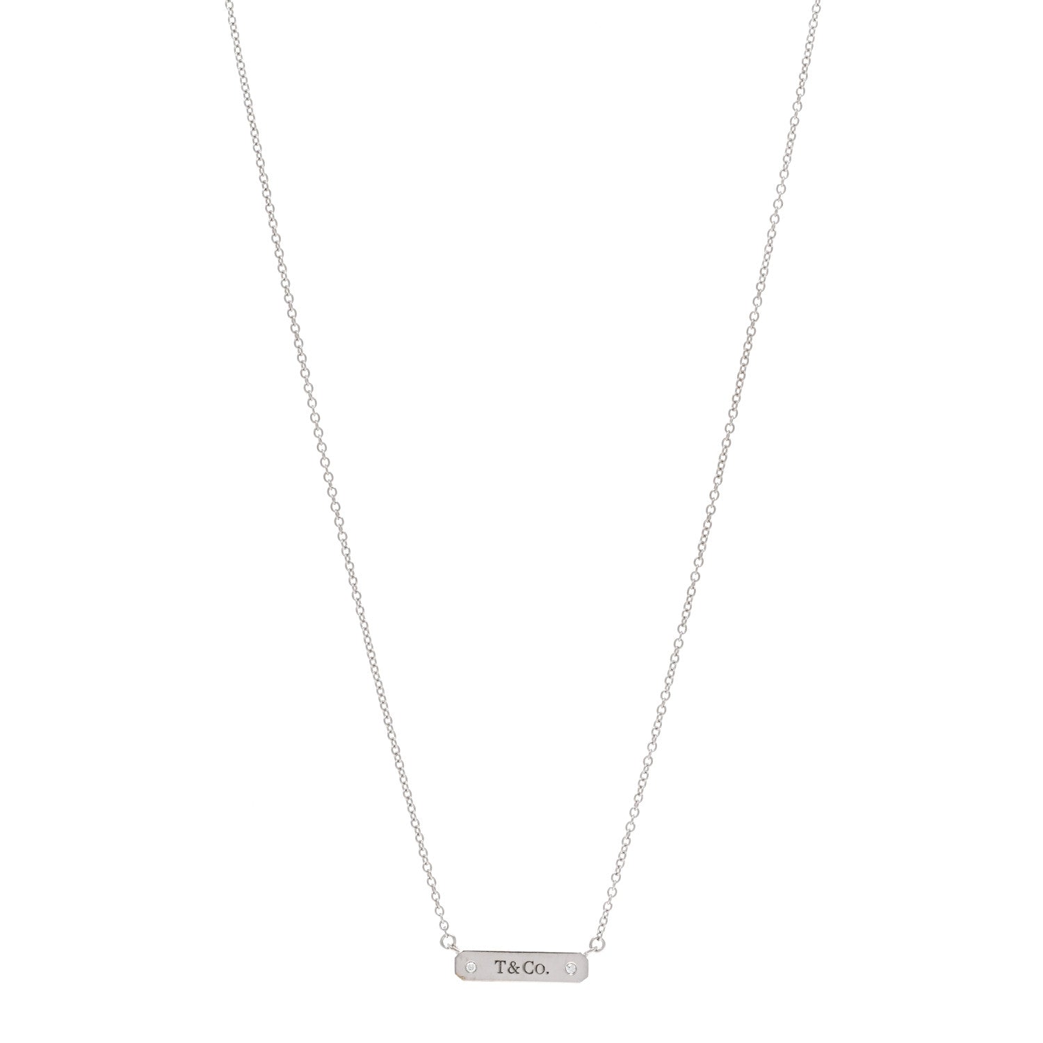 Tiffany 18K White Gold Diamond Micro Bar Pendant Necklace 1 of 4