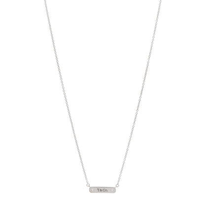 Tiffany 18K White Gold Diamond Micro Bar Pendant Necklace 1 of 4
