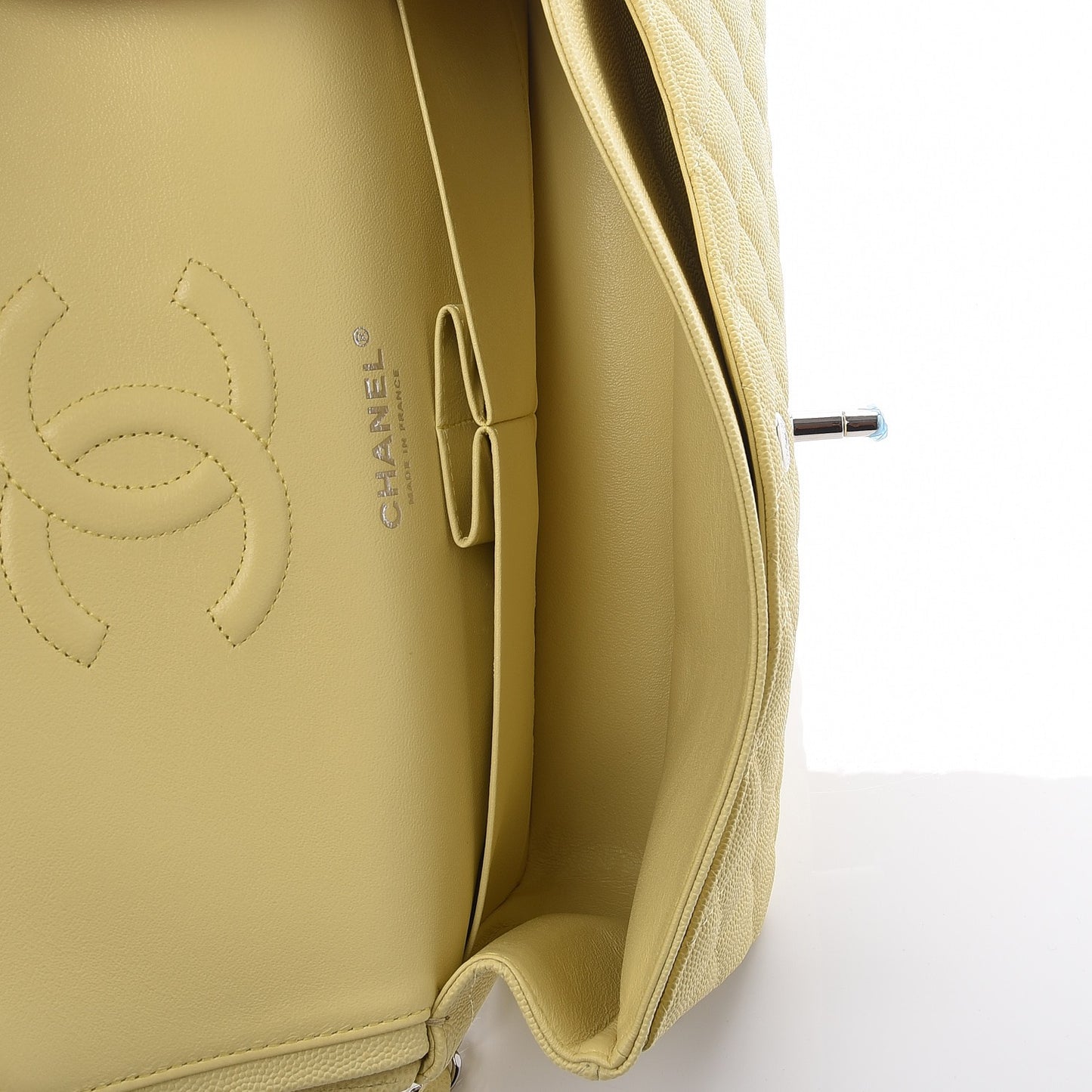 Caviar Quilted Medium Double Flap Light Yellow