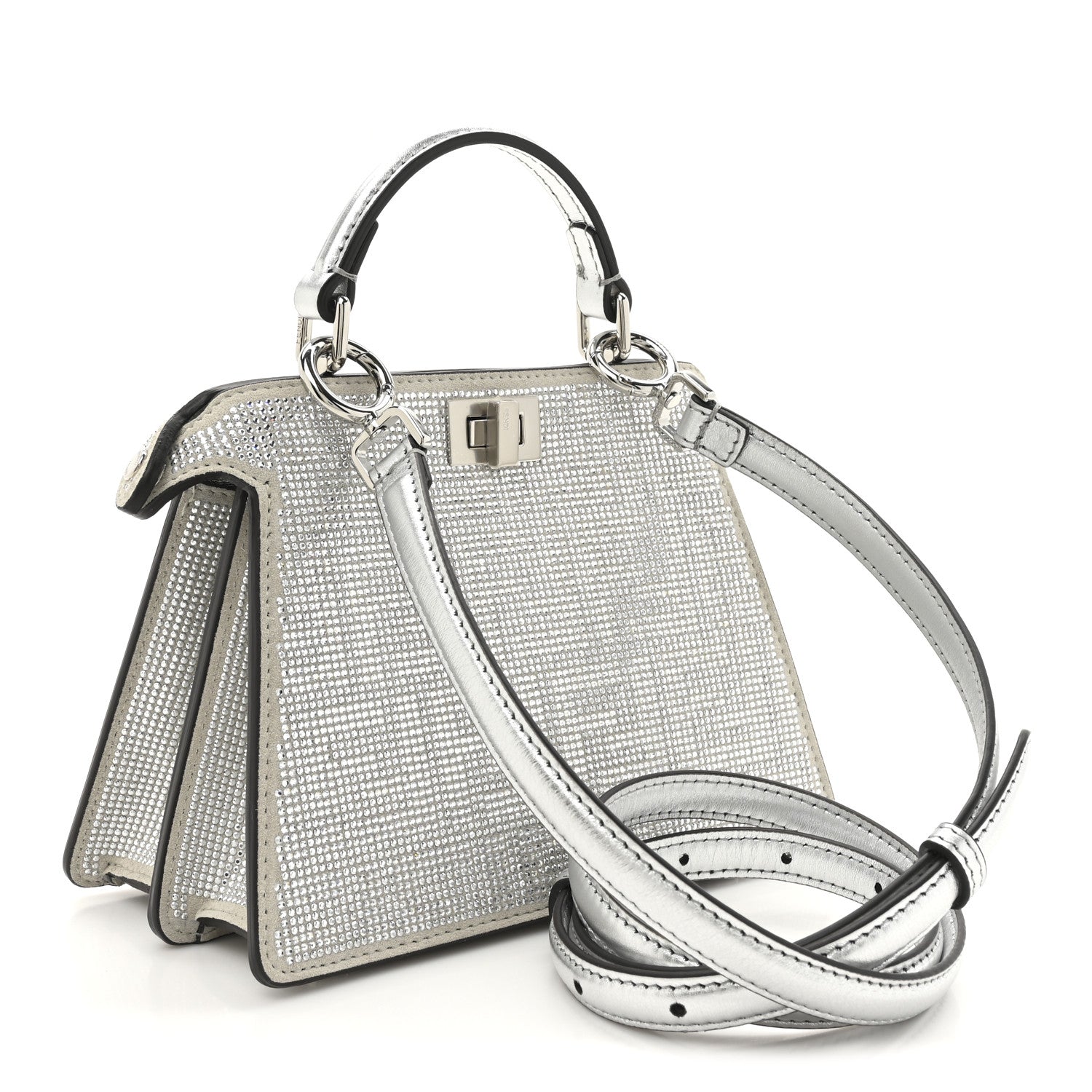 Fendi Crystal Vitello Laminato FF Petite Peekaboo I SEE U Satchel