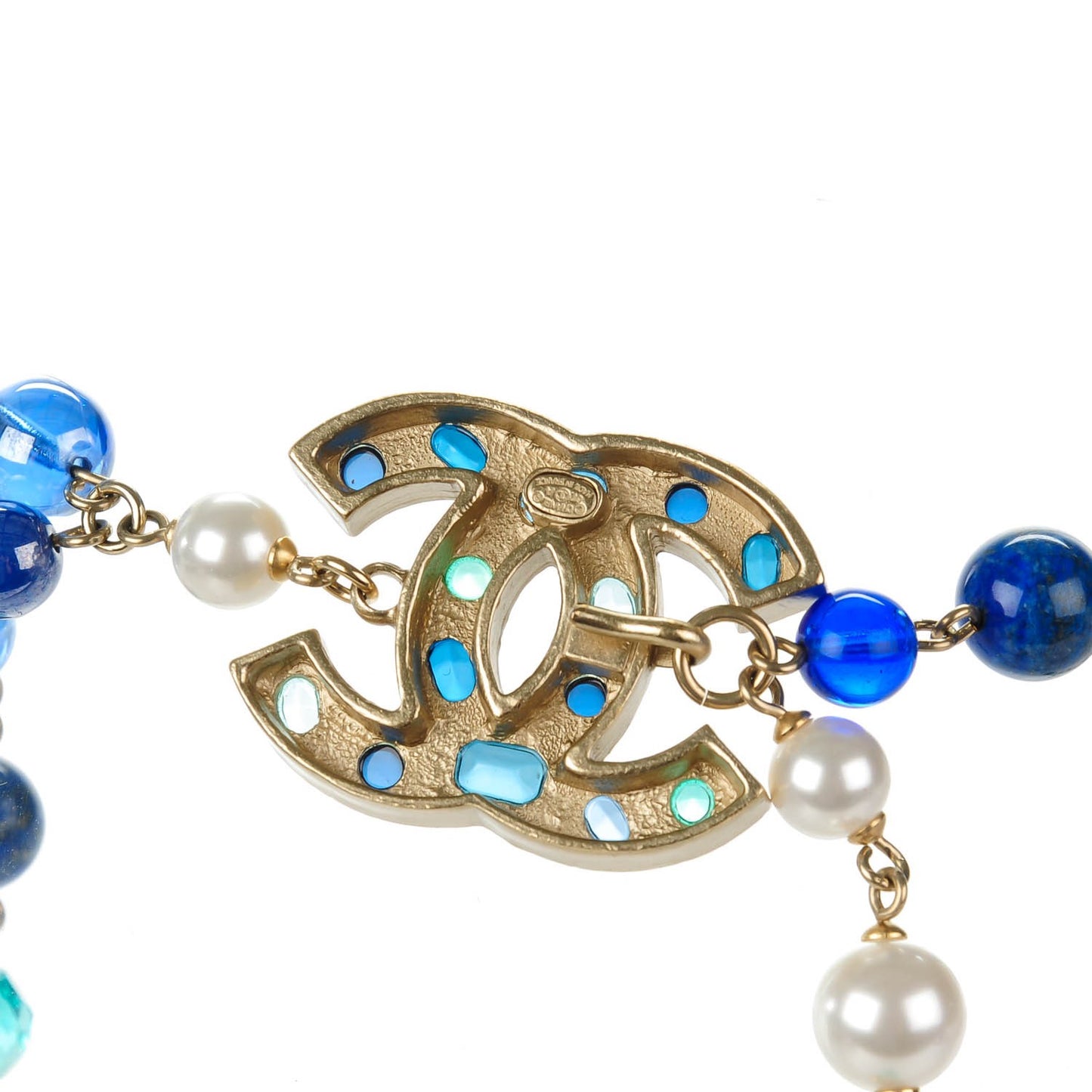 Pearl Beaded CC Belt Blue