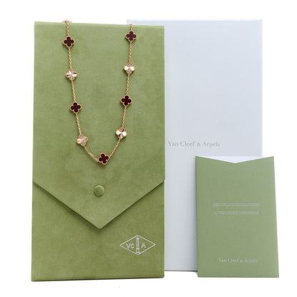 Van Cleef & Arpels 18K Rose Gold Carnelian 20 Motifs Guilloche Vintage Alhambra Necklace 6 of 6